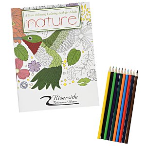 Stress Relieving Adult Coloring Book & Pencils - Nature Main Image