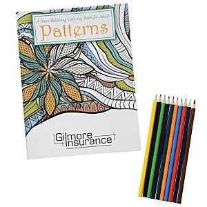 Stress Relieving Adult Coloring Book & Pencils - Patterns Main Image