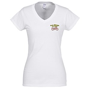 Gildan Softstyle V-Neck T-Shirt - Ladies' - White - Embroidered Main Image