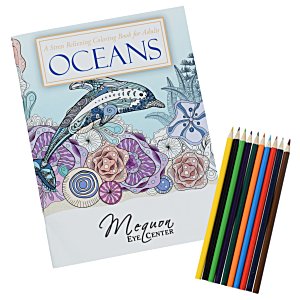 Stress Relieving Adult Coloring Book & Pencils - Oceans Main Image