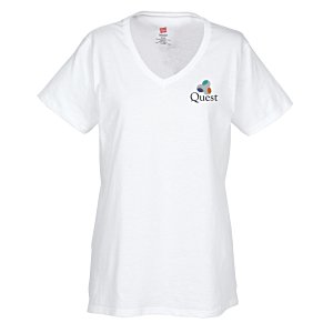 Hanes Essential-T V-Neck T-Shirt - Ladies' - Embroidered - White Main Image