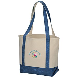 Two-Tone Accent Gusseted Tote Bag - Distressed Print - Embroidered Main Image