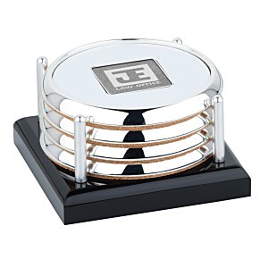 Four Coasters with Black Acrylic Tray - Square Medallion Main Image