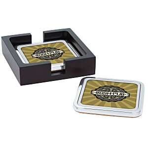 Two Square Full Color Coasters with Wood Tray Main Image