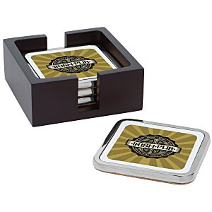 Four Square Full Color Coasters with Wood Tray Main Image