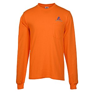 Adult 6 oz. Cotton Long Sleeve Pocket T-Shirt - Embroidered Main Image
