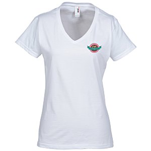 Anvil Ringspun 4.5 oz. V-Neck T-Shirt - Ladies' - White - Embroidered Main Image