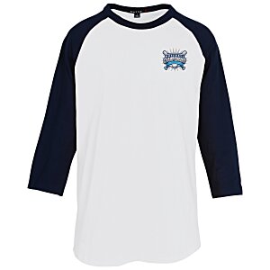 Colorblock 3/4 Sleeve Cotton Baseball T-Shirt - Embroidered Main Image