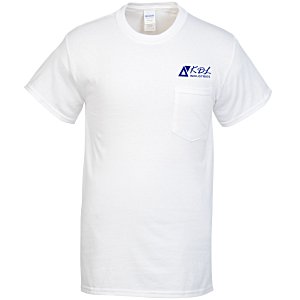 Gildan 5.3 oz. Cotton T-Shirt with Pocket - Men's - White Main Image