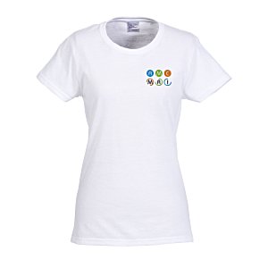 Gildan 5.3 oz. Cotton T-Shirt - Ladies' - Embroidered - White - 24 hr Main Image