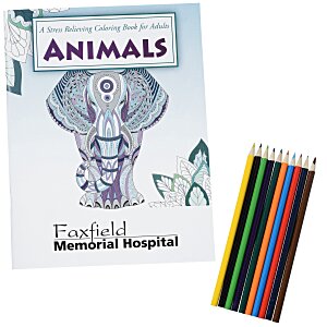 Stress Relieving Adult Coloring Book & Pencils - Animals Main Image