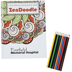 Stress Relieving Adult Coloring Book & Pencils - Zen Doodle Main Image