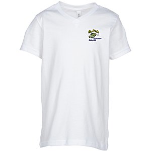 Bella+Canvas V-Neck T-Shirt - Youth - White - Embroidered Main Image