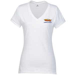 Fruit of the Loom Sofspun V-Neck T-Shirt - Ladies' - White - Embroidered Main Image