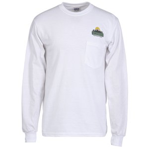 Gildan 6 oz. Ultra Cotton LS Pocket T-Shirt - White - Embroidered Main Image