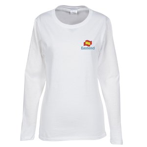 Gildan 5.3 oz. Cotton LS T-Shirt - Ladies' - Embroidered - White Main Image