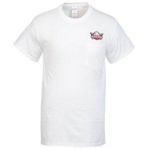 Gildan 5.3 oz. Cotton T-Shirt with Pocket - Men's - Embroidered - White Main Image