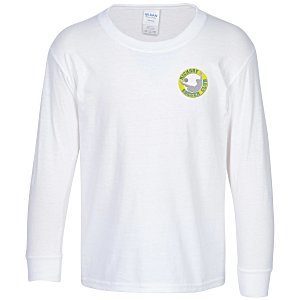 Gildan 5.3 oz. Cotton LS T-Shirt - Youth - Embroidered - White Main Image