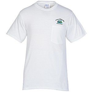 Soft Spun Cotton Pocket T-Shirt - White - Embroidered Main Image