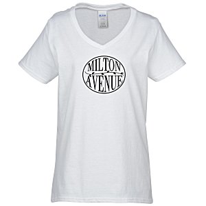 Gildan 5.3 oz. Cotton V-Neck T-Shirt - Ladies' - White Main Image