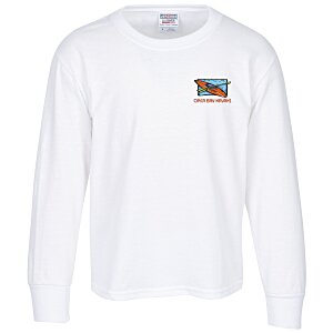 Jerzees Dri-Power 50/50 LS T-Shirt - Youth - White - Embroidered Main Image