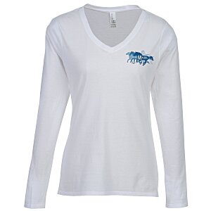 Ultimate V-Neck Long Sleeve T-Shirt - Ladies' - White - Embroidered Main Image