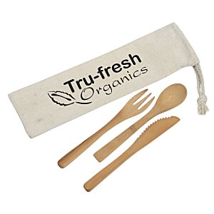 Bamboo Cutlery Set in Cotton Pouch Main Image