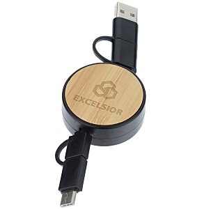 Bamboo Retractable Duo Charging Cable Main Image