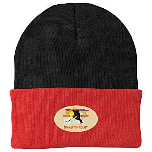Big Cuff Knit Cap - Two Tone - Full Color Patch Main Image