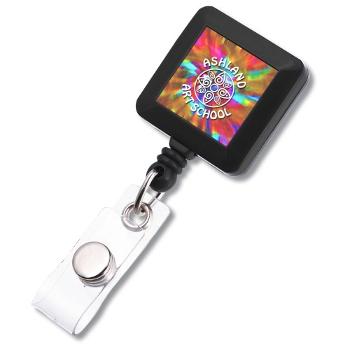 Square Shaped Retractable Badge Holder - Opaque Main Image