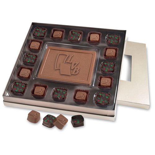 16 pc. Square Truffle Box - Happy Holidays & Christmas Trees Main Image