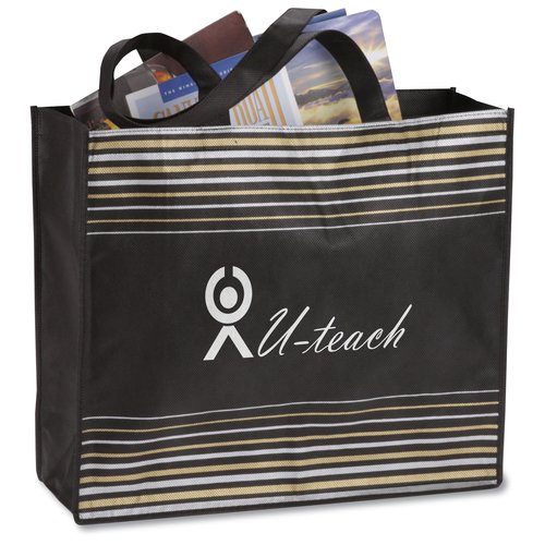 Line Pattern Tote w/Metallic Lines Main Image
