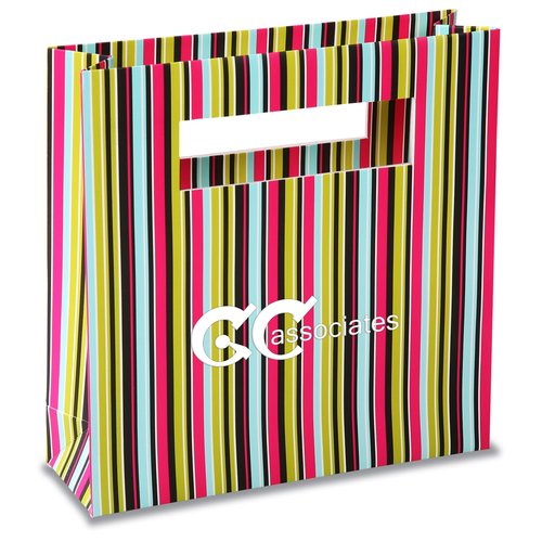 Rectangle Handle Gift Bag - 8" x 8" - Green Stripe Main Image