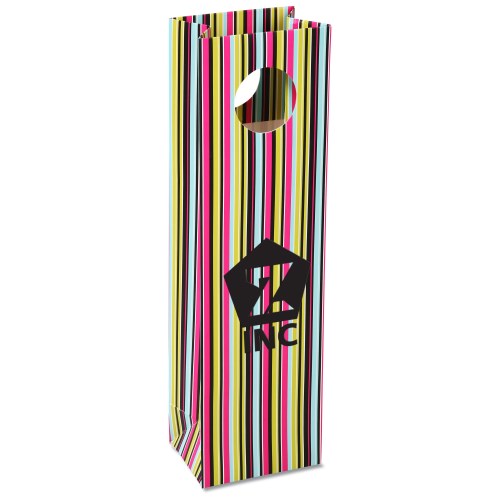 Round Handle Wine Gift Bag - Green Stripe Main Image
