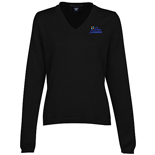 Cotton Wrinkle Resist V-Neck Sweater - Ladies' Main Image