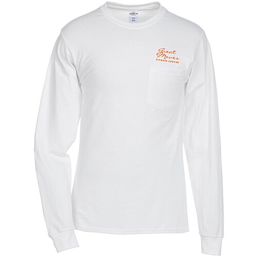 Hanes Authentic LS Pocket T-Shirt - Screen - White Main Image