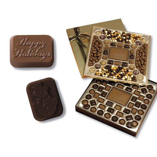 2-Tier Chocolate Treat Box - Happy Holidays & Snowman Main Image