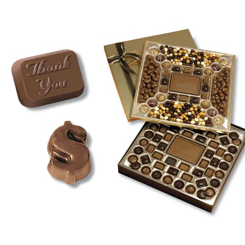 2-Tier Chocolate Treat Box - Thank You & Dollar Sign Main Image