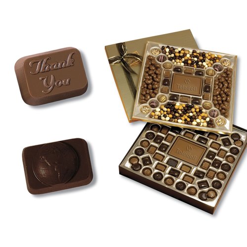 2-Tier Chocolate Treat Box - Thank You & Globe Main Image