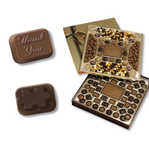 2-Tier Chocolate Treat Box - Thank You & Puzzle Piece Main Image