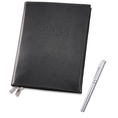 Deluxe Zippered Padfolio w/ Free Roller Ball Pen Main Image