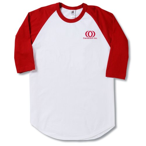 Badger 3/4 Sleeve Color Block Baseball Shirt - White Main Image