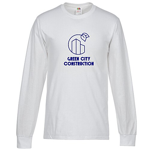 Fruit of the Loom Long Sleeve 100% Cotton T-Shirt - White - Screen Main Image