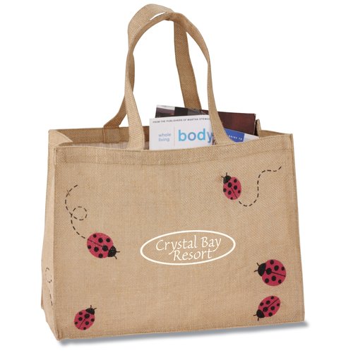 V Natural Jute Shopper - Ladybugs Main Image