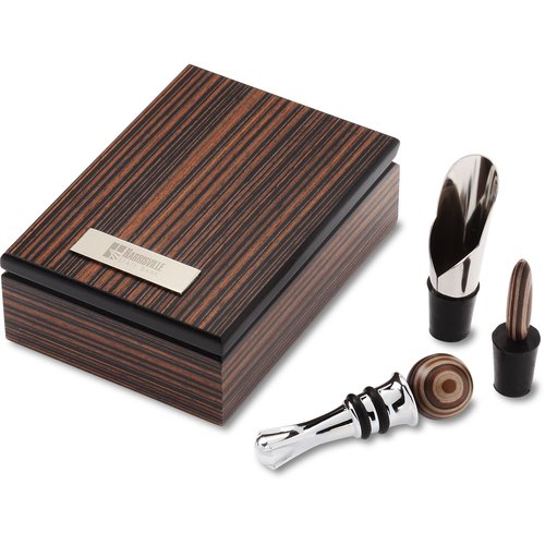 Zebra Wood Wine Gift Set Main Image