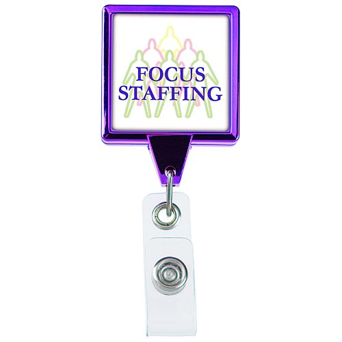 Retractable Badge Holder - Square - Chrome Finish Main Image