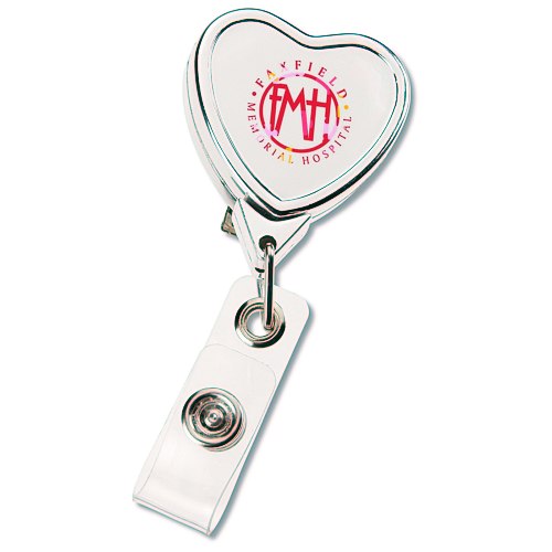 Retractable Badge Holder - Heart - Chrome Finish Main Image