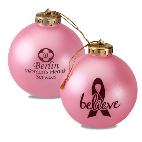 Breast Cancer Awareness Ornament - Ribbon with Believe Main Image