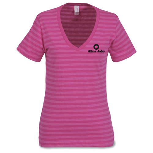 Anvil 5.0 oz. Striped V-Neck T-Shirt - Ladies' - Screened Main Image