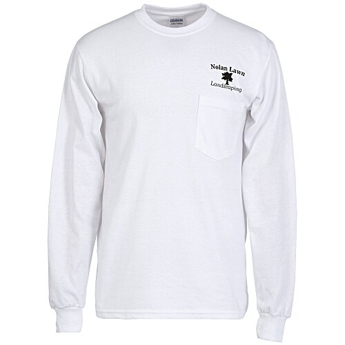 Gildan 6-ounce Ultra Cotton LS Pocket T-Shirt - White - Screen Main Image